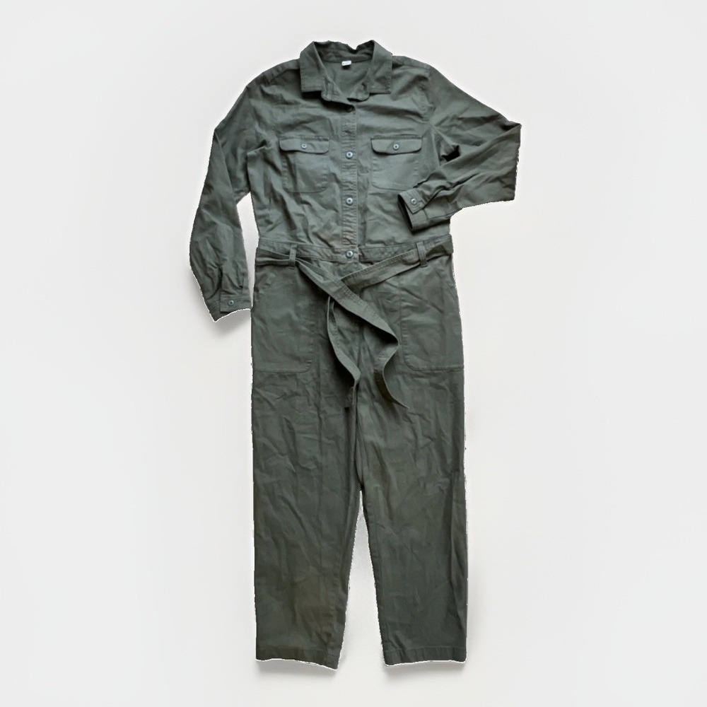 Old Navy NWT Womens M Green Utility Jumpsuit Boiler Suit Canvas Coverall LS Belt